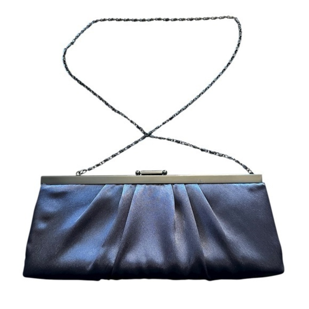 Gunne Sax Jessica McClintock Evening Bag Clutch - Gray - Black Metal Chain